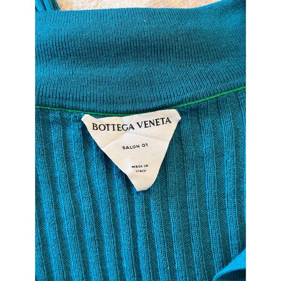 Bottega Veneta Duck Green Ribbed Wool Midi Dress S In Turquoise - Picture 4 of 6
